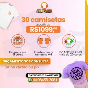 CAMISETA PERSONALIZADA POLIVISCOSE KIT  30 PEÇAS